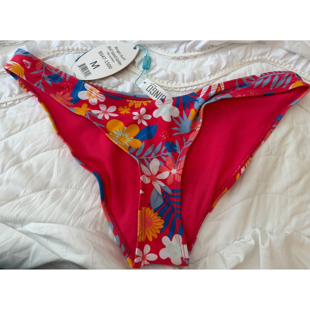 Bingo Surf Island Garden High Leg Bikini Bottom Red Floral B547-1500 Womens M